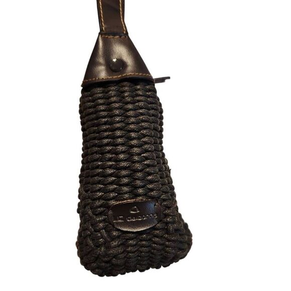 Vintage Liz Claiborne crochet woven cotton mini shoulder bag black brown strap - Picture 5 of 10
